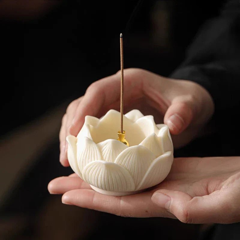 Ceramic Lotus Incense Burner Brass Gourd - shape Incense Holder Incense Stick Holder for Yoga Meditation Spa Home Decor - Collective Awakening
