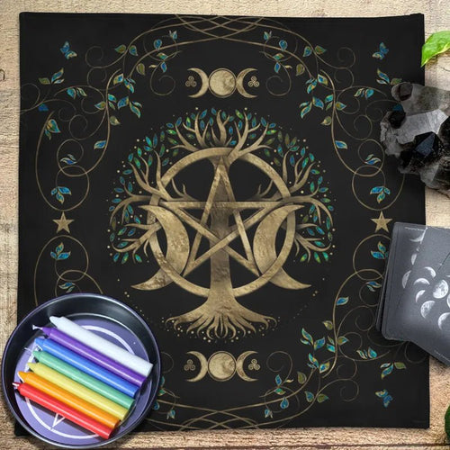 Triple Moon Pentacle and Runic Altar Cloth - Collective Awakening