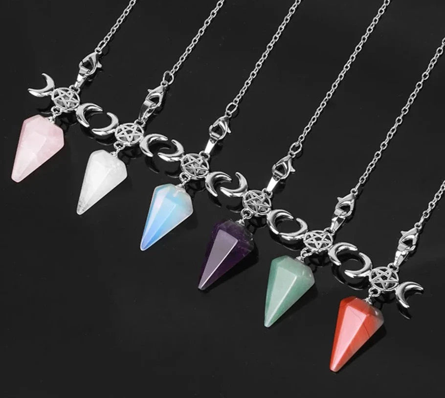 Triple Moon Pentacle Crystal Pendulums - Collective Awakening