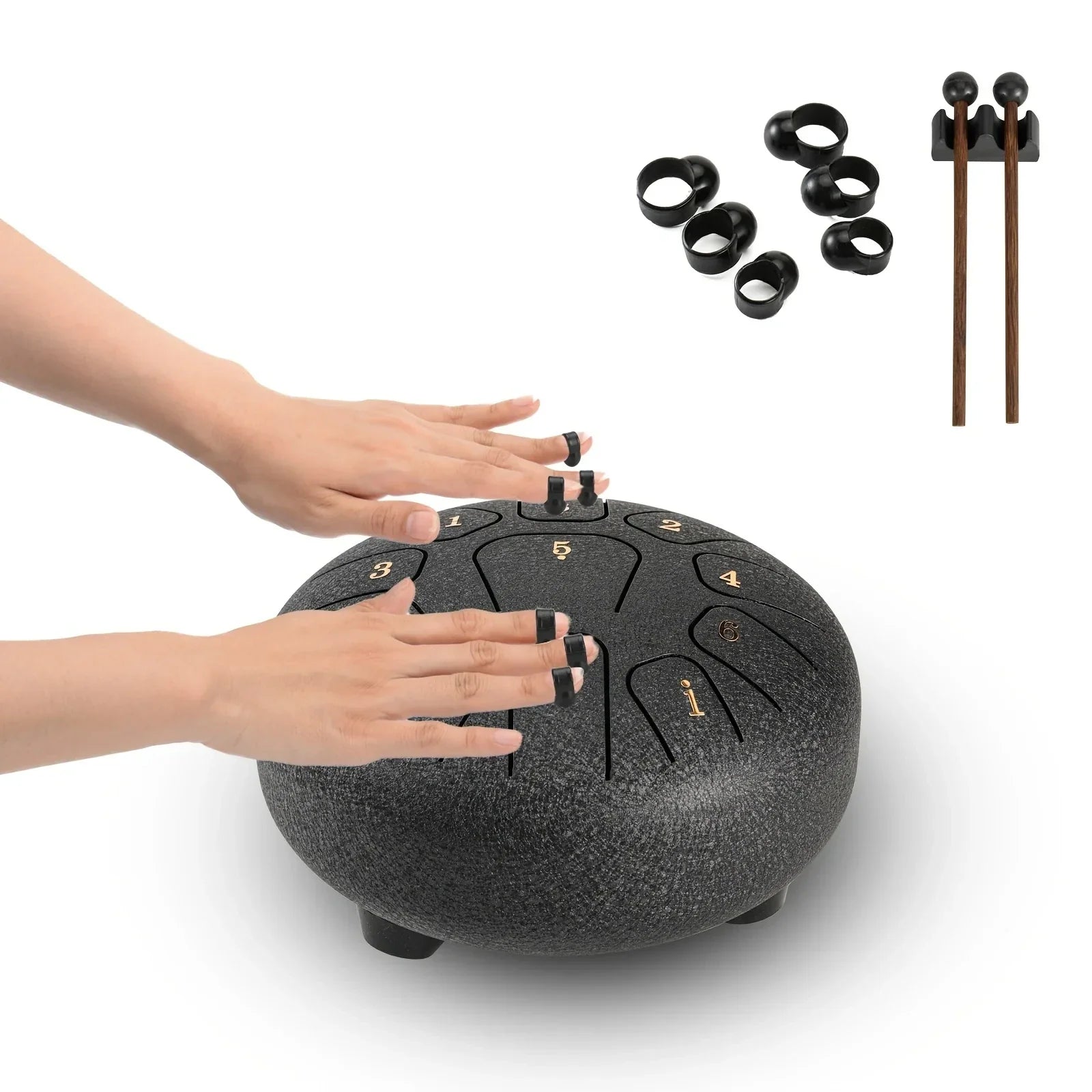 6-Inch (15 cm) 11-Note Steel Tongue Drum Set with Sticks & Carry Bag — Sound Healing for Yoga & Meditation