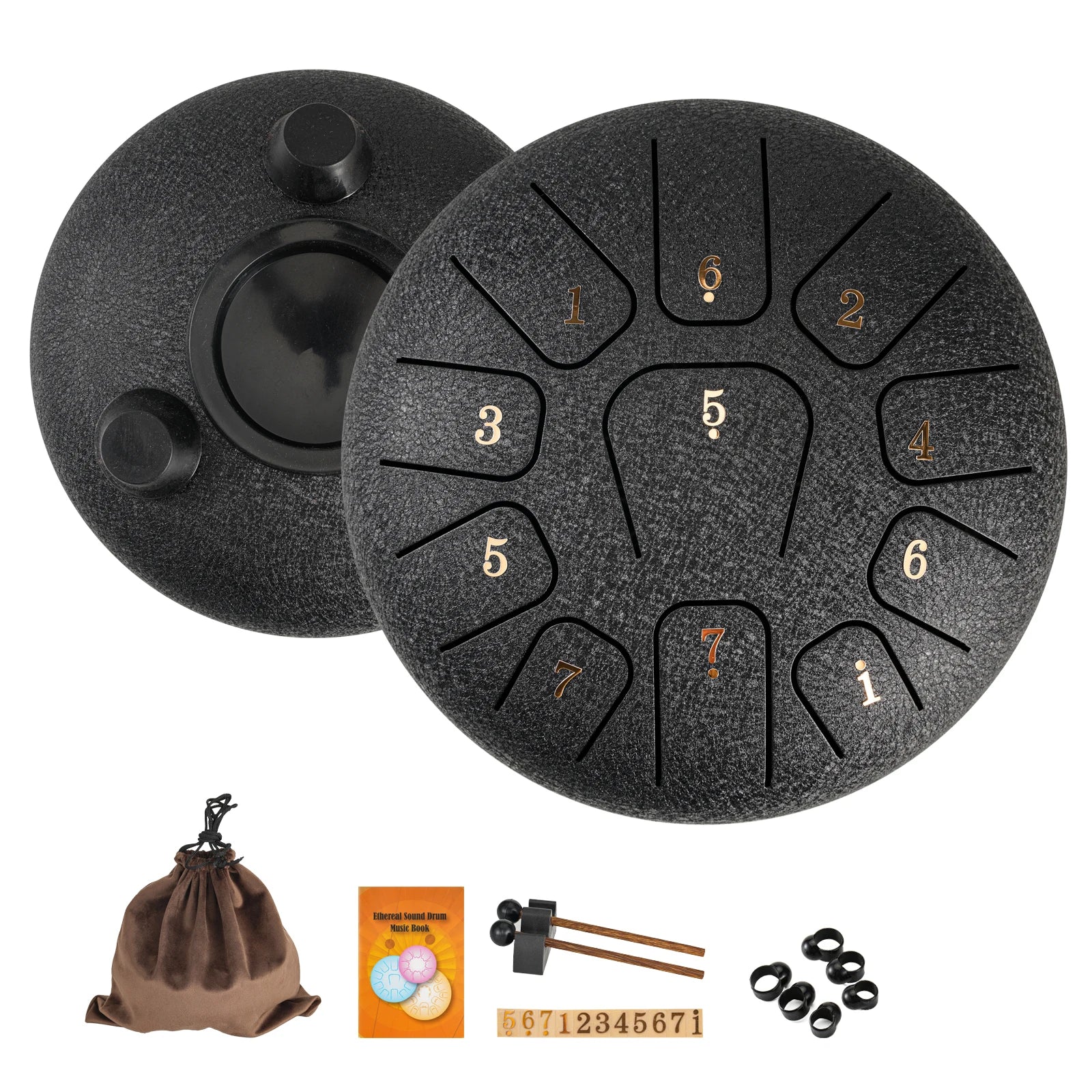 6-Inch (15 cm) 11-Note Steel Tongue Drum Set with Sticks & Carry Bag — Sound Healing for Yoga & Meditation