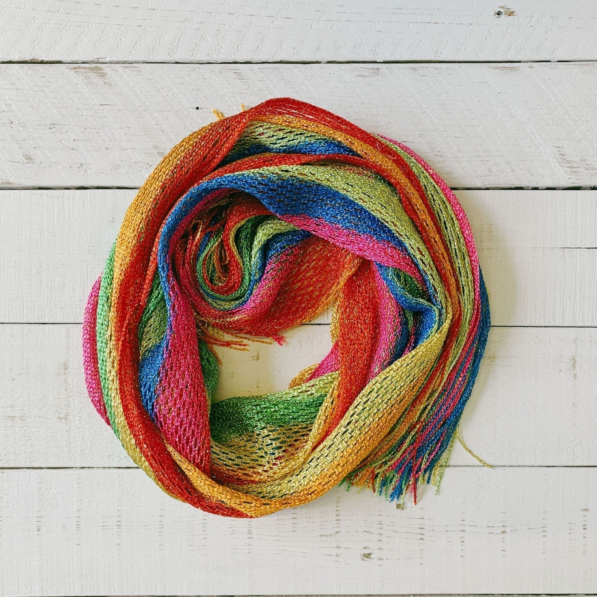 Shimmer Mesh Pride Scarf Wrap in Rainbow Stripe | Unisex Summer Shawl LGBTQ Pride - Collective Awakening
