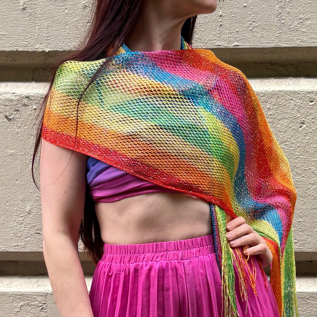 Shimmer Mesh Pride Scarf Wrap in Rainbow Stripe | Unisex Summer Shawl LGBTQ Pride - Collective Awakening