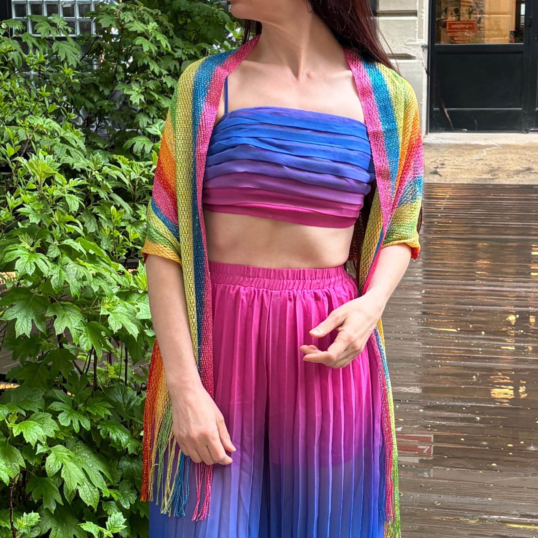 Shimmer Mesh Pride Scarf Wrap in Rainbow Stripe | Unisex Summer Shawl LGBTQ Pride - Collective Awakening