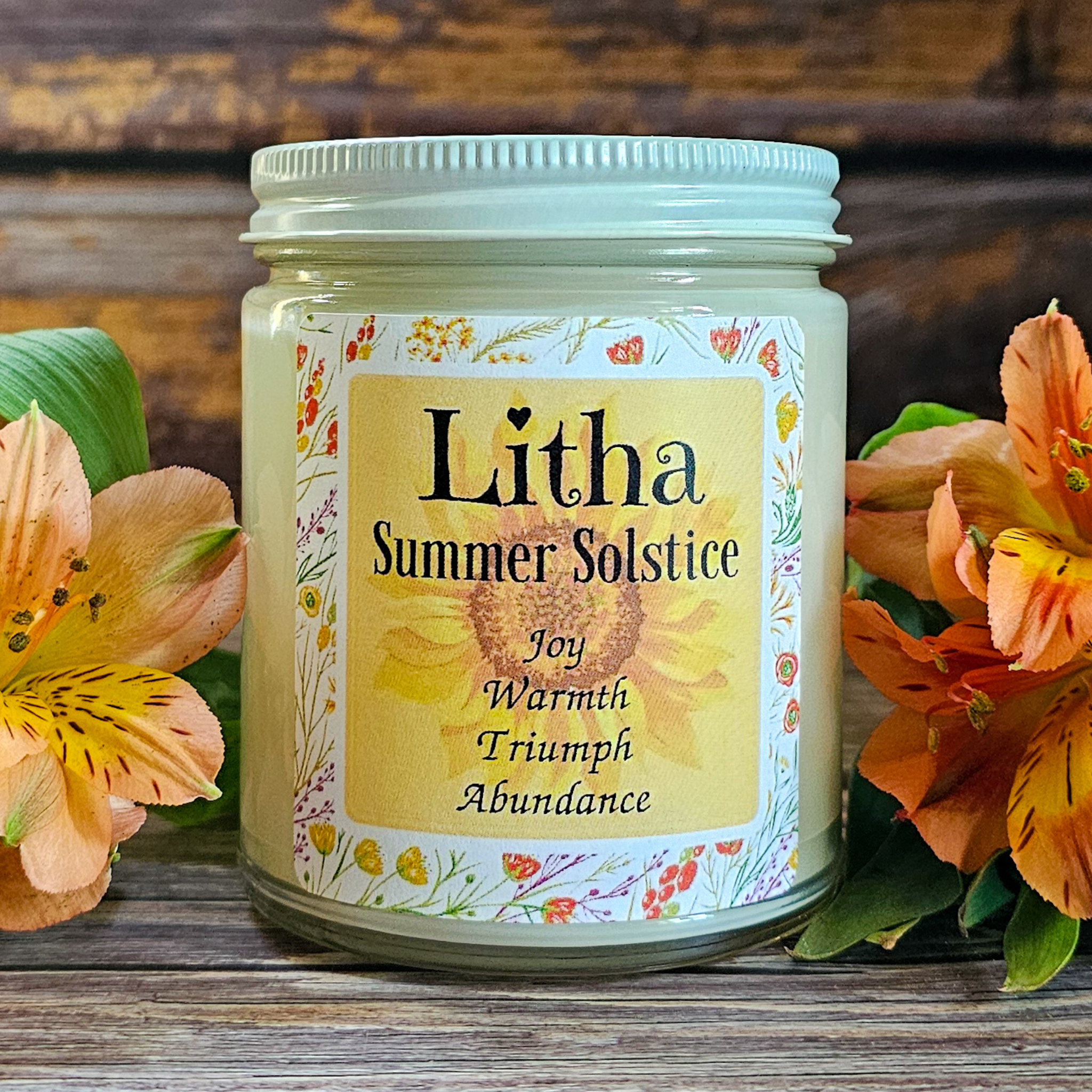 Litha Ritual Candle – Floral Summer Solstice Soy Candle for Sun Energy, Joy & Seasonal Celebration - Collective Awakening