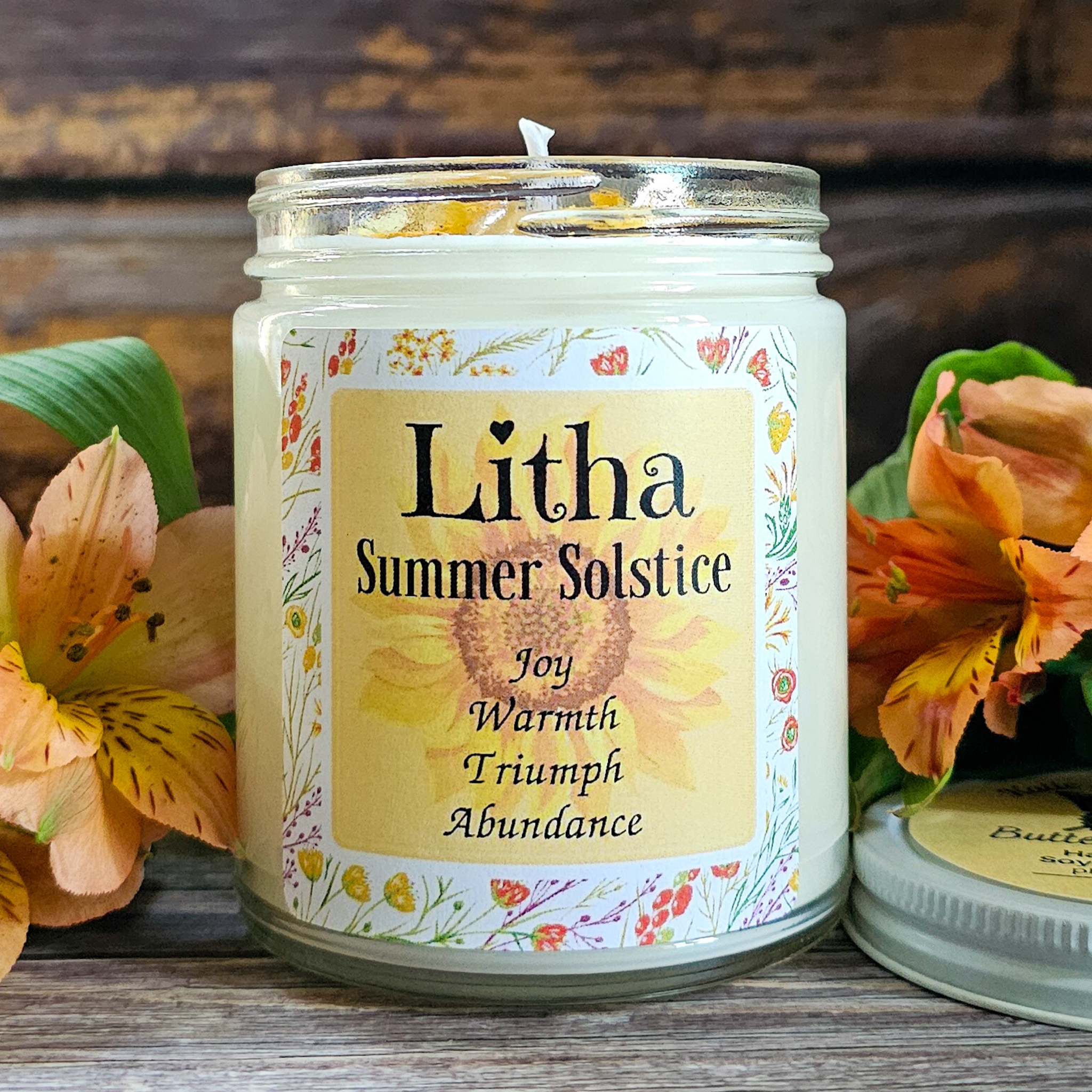 Litha Ritual Candle – Floral Summer Solstice Soy Candle for Sun Energy, Joy & Seasonal Celebration - Collective Awakening