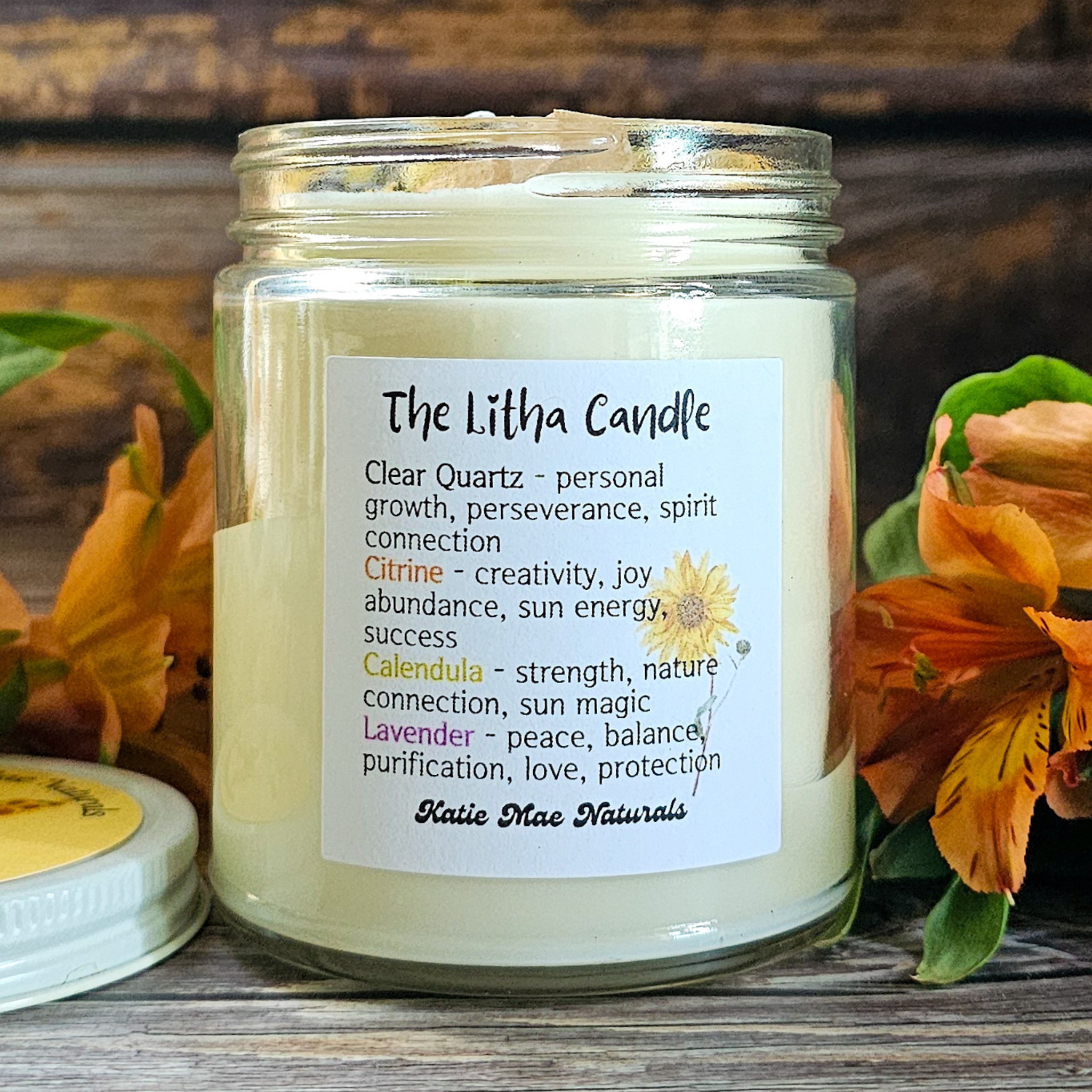 Litha Ritual Candle – Floral Summer Solstice Soy Candle for Sun Energy, Joy & Seasonal Celebration - Collective Awakening