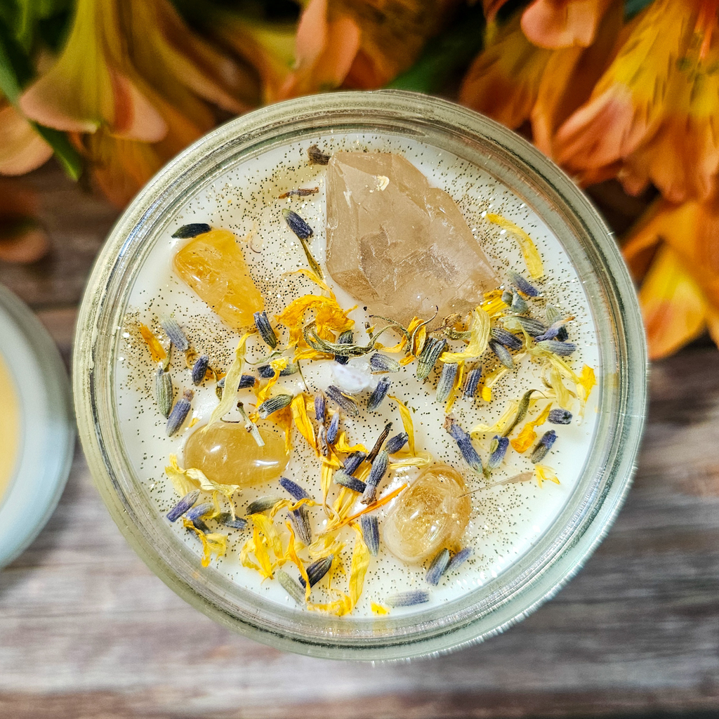 Litha Ritual Candle – Floral Summer Solstice Soy Candle for Sun Energy, Joy & Seasonal Celebration - Collective Awakening