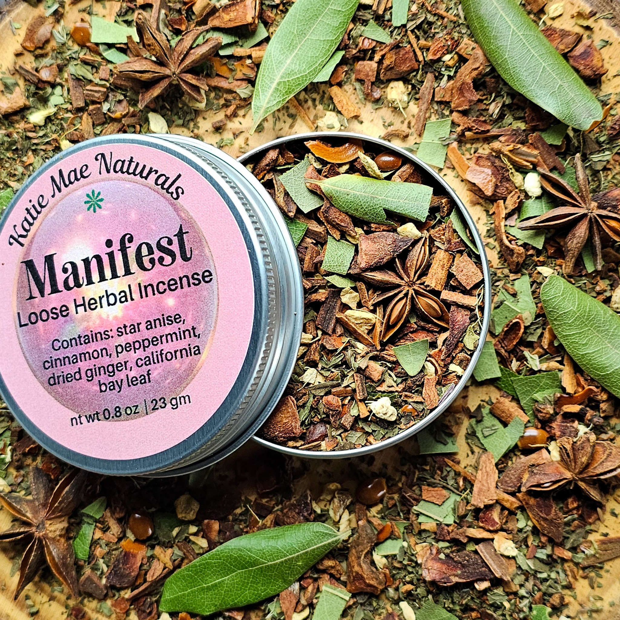 Manifest Herbal Incense – Cinnamon Bay Leaf Ritual Blend for Abundance, Intention & Positive Energy - Collective Awakening