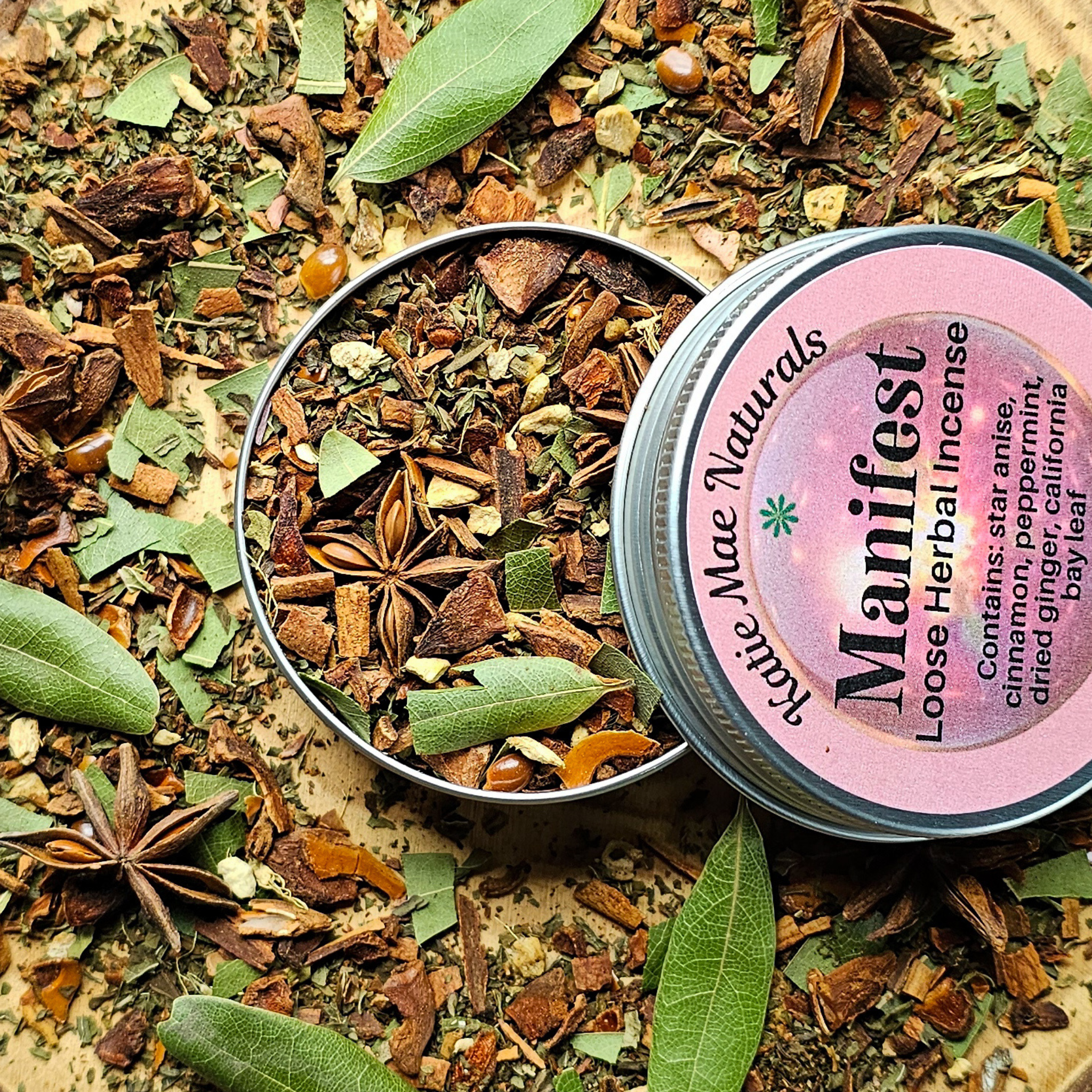 Manifest Herbal Incense – Cinnamon Bay Leaf Ritual Blend for Abundance, Intention & Positive Energy - Collective Awakening