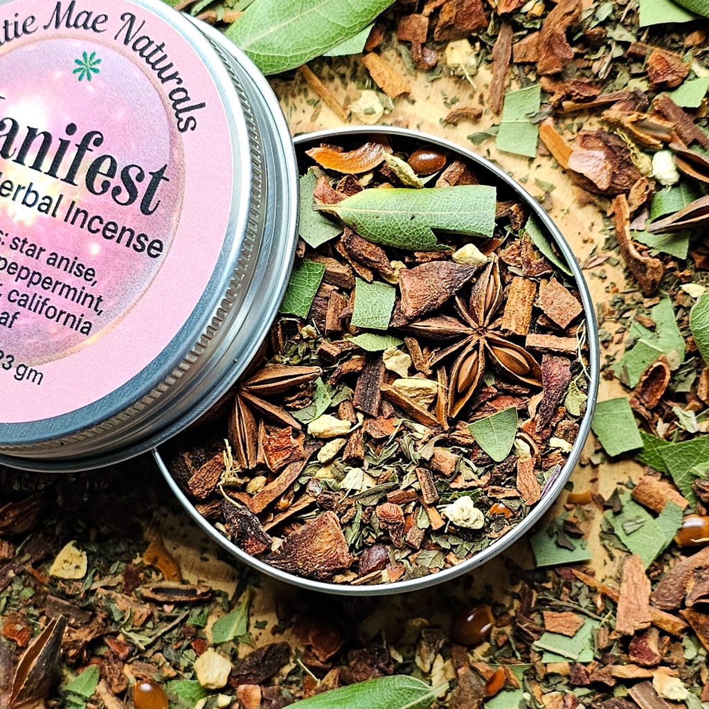 Manifest Herbal Incense – Cinnamon Bay Leaf Ritual Blend for Abundance, Intention & Positive Energy - Collective Awakening