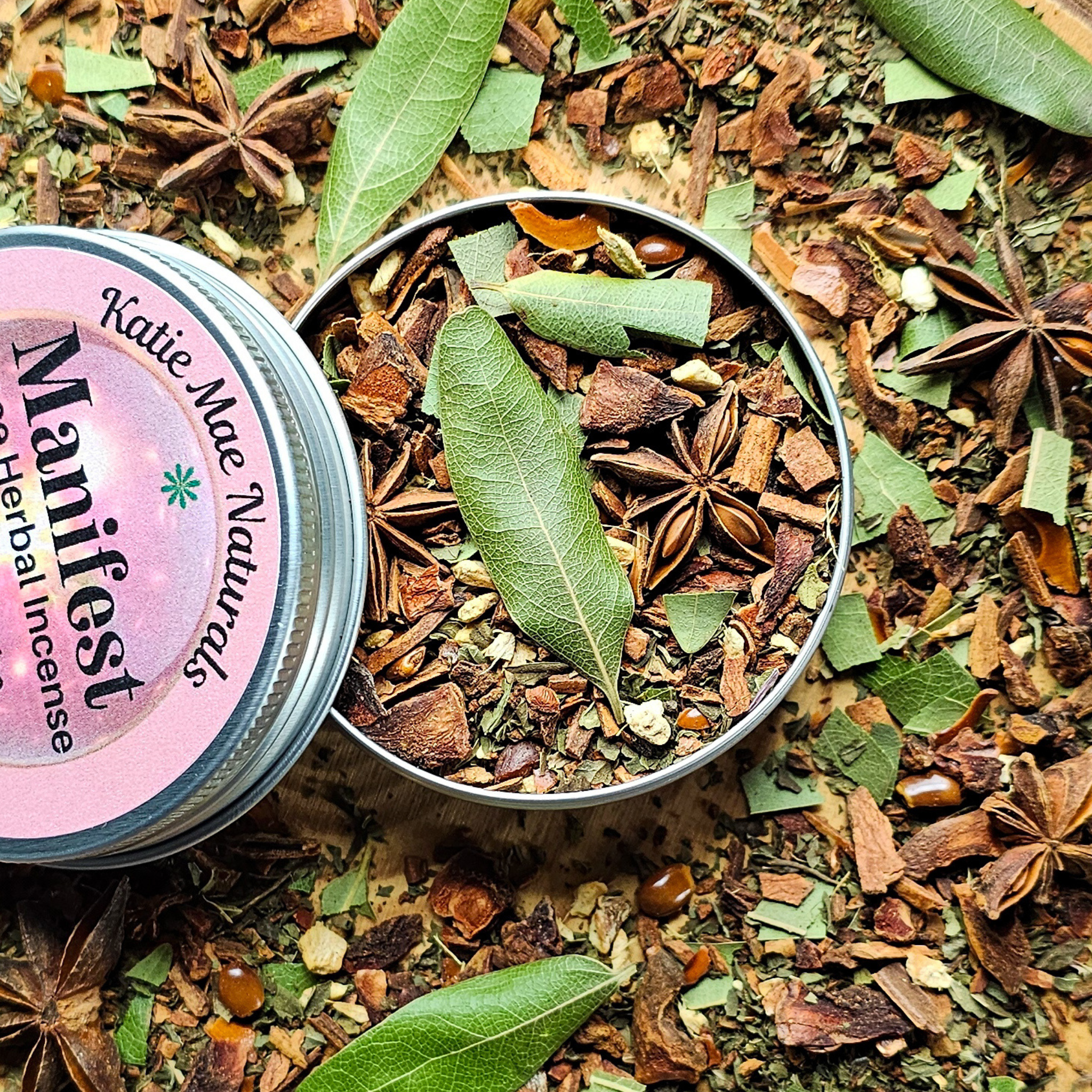 Manifest Herbal Incense – Cinnamon Bay Leaf Ritual Blend for Abundance, Intention & Positive Energy - Collective Awakening