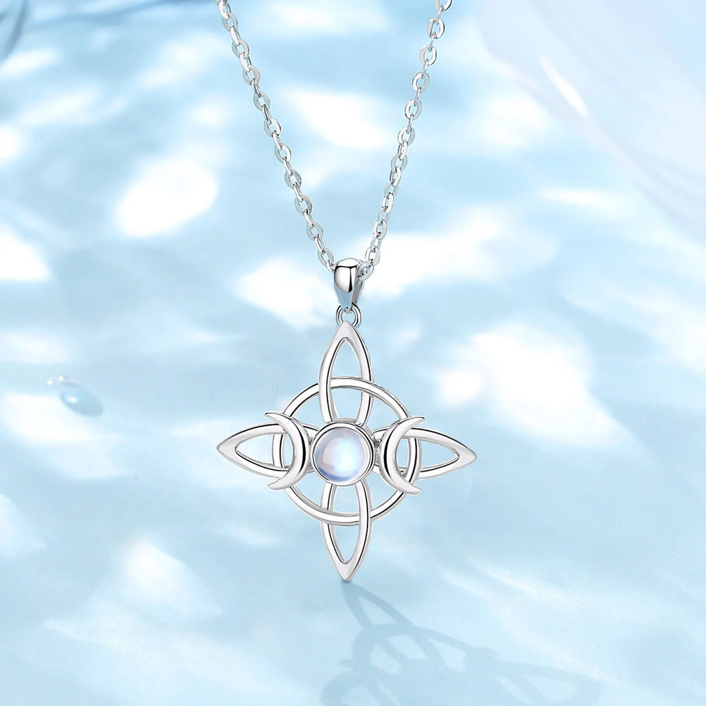 Moonstone Triple Moon Knot Sterling Silver Necklace - Collective Awakening