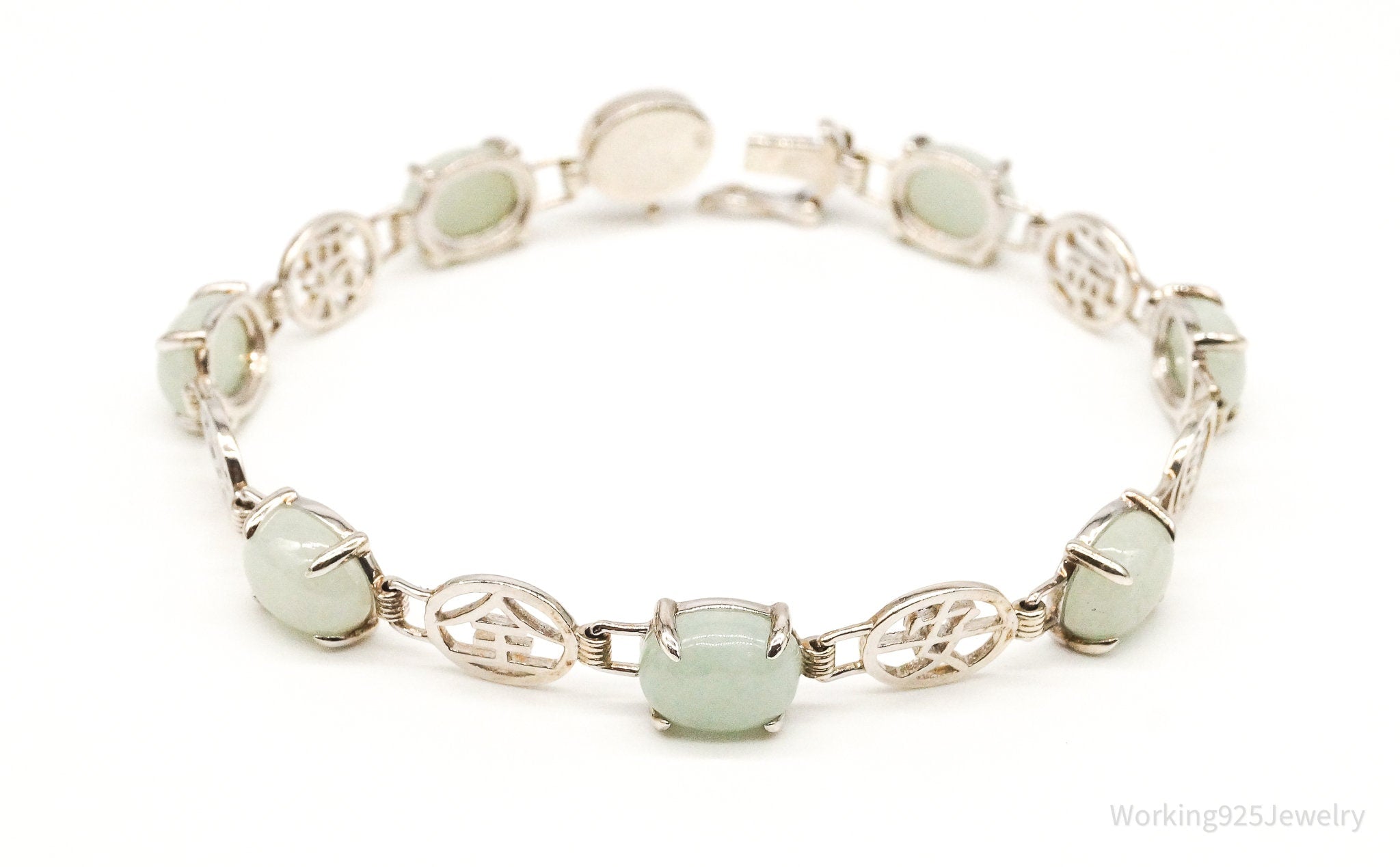 Vintage Jade Good Fortune Sterling Silver Bracelet - Collective Awakening