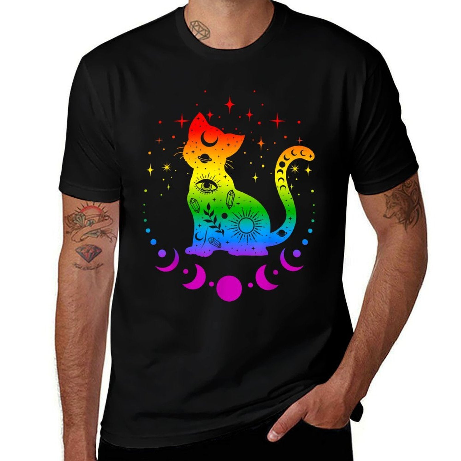 Rainbow Astrology Cat, LGBT Gay Pride Easy - care T-Shirt - Collective Awakening