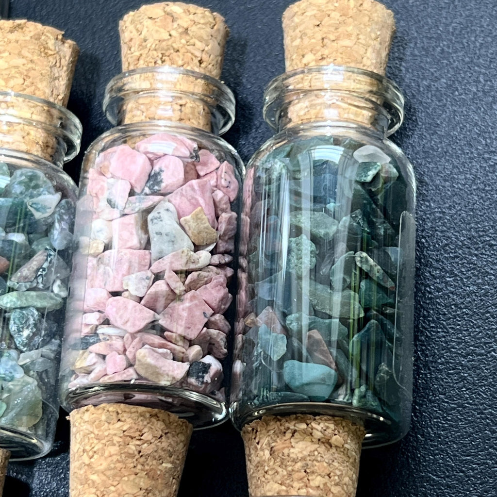 Gemstone Bottle Collection - 15 - Piece Natural Rough Crystal Chips Gift Set Box Flat - Collective Awakening