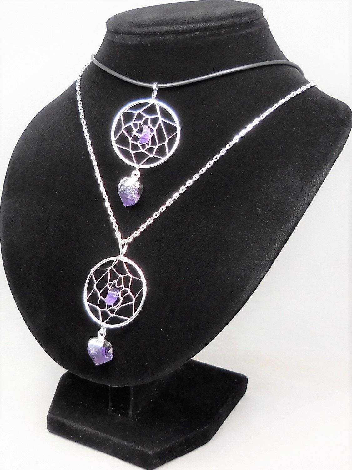 Dreamcatcher Pendant (Amethyst Crystal)(Silver Plated) Gemstone Jewelry - Collective Awakening