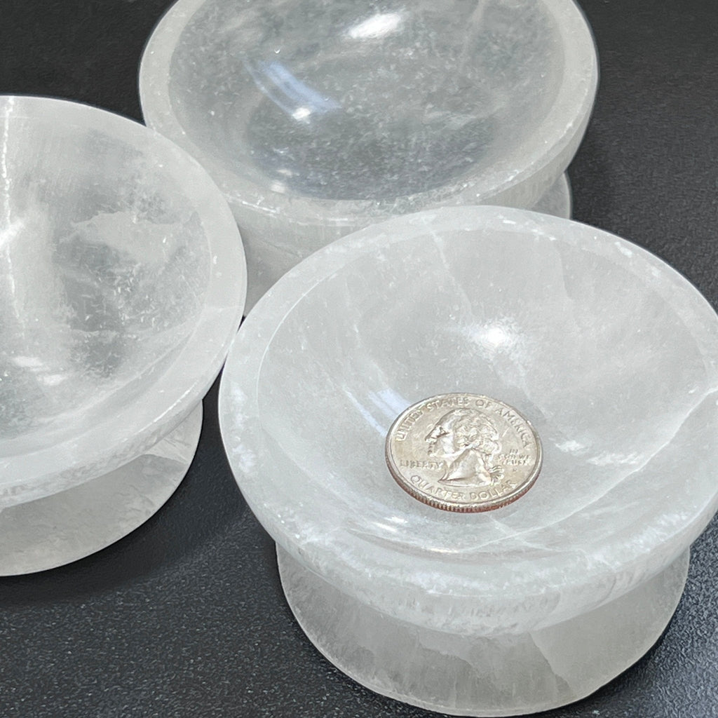 Selenite Satin Spar Crystal Bowl with Pedestal Carving - Collective Awakening