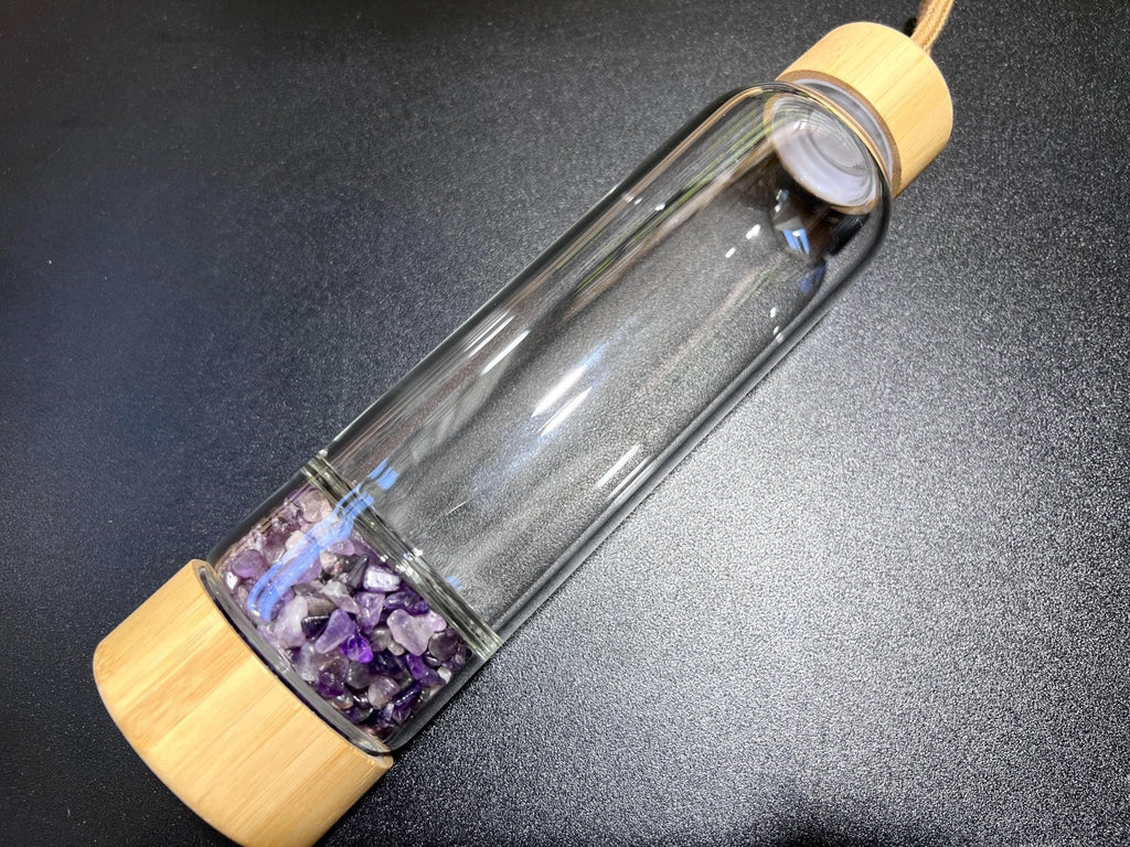 Crystal Infused Glass Water Bottle (Interchangeable Base) Gemstone Infuser - Collective Awakening