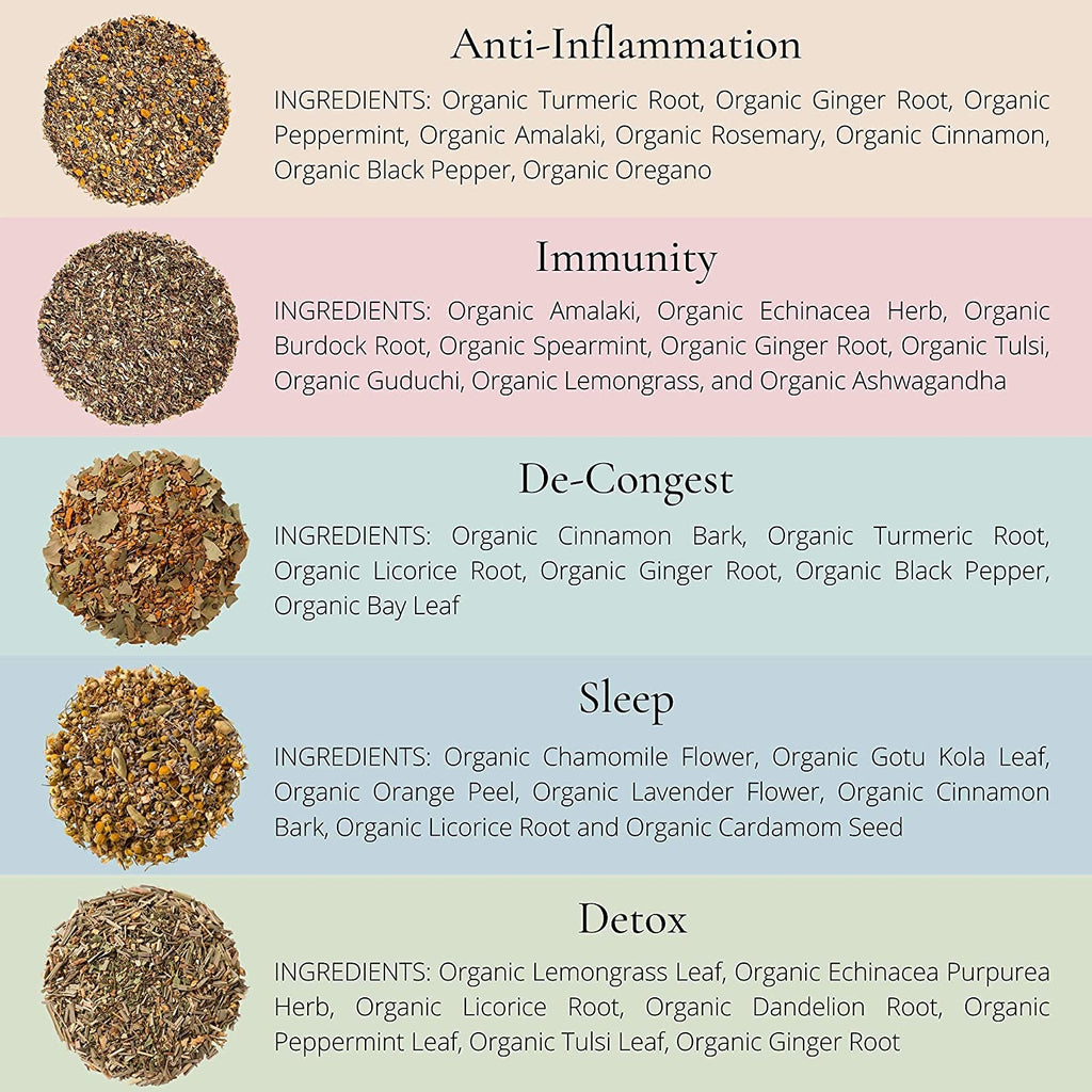 Herbal Tea Sampler, Organic Loose Leaf Herbal Gift Set, 5 Pack - Collective Awakening