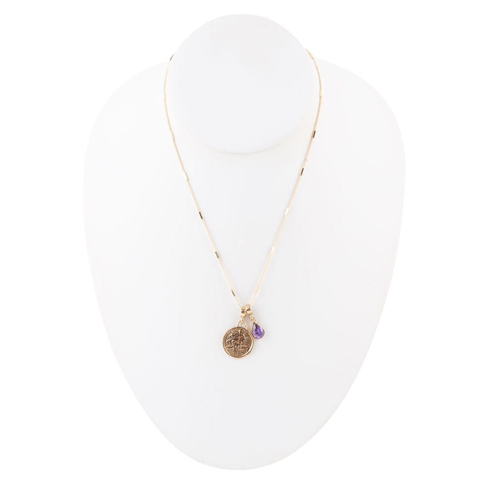 Aquarius - Zodiac Purple Amethyst Golden Charm Necklace - Collective Awakening