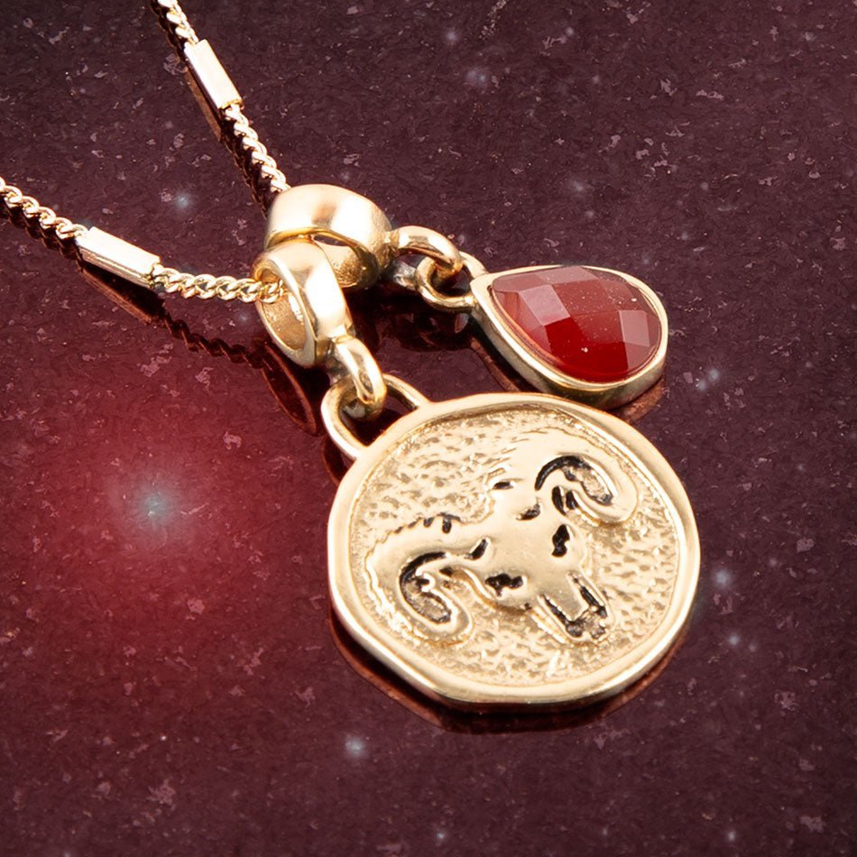 Aries - Zodiac Red Carnelian Golden Charm Necklace - Collective Awakening