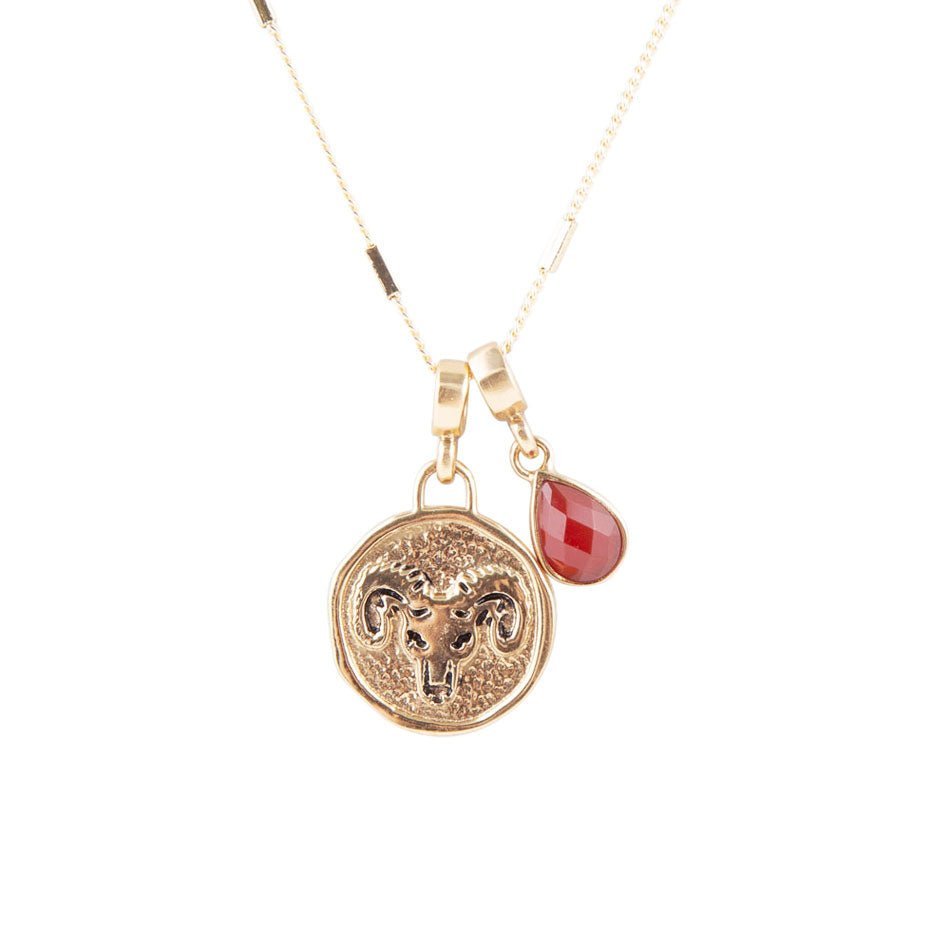 Aries - Zodiac Red Carnelian Golden Charm Necklace - Collective Awakening