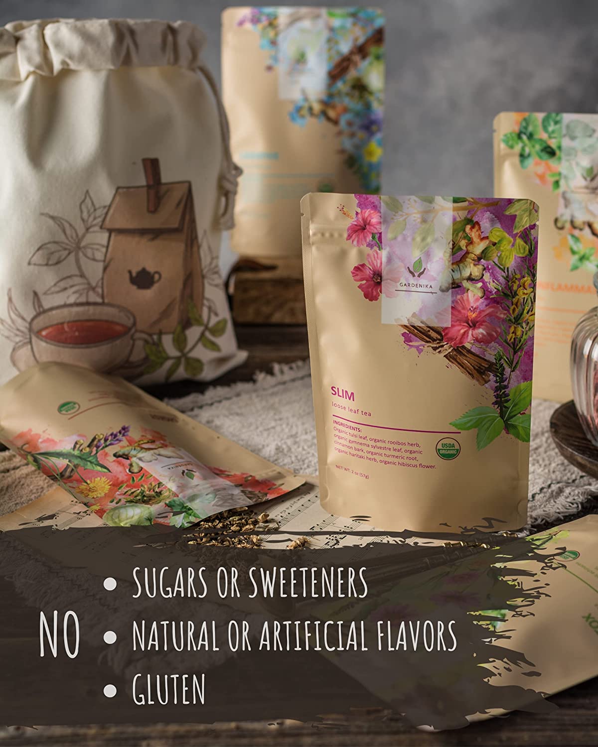 Organic Tea Sampler, 5 Caffeine - Free Wellness Herbal Blends - Collective Awakening