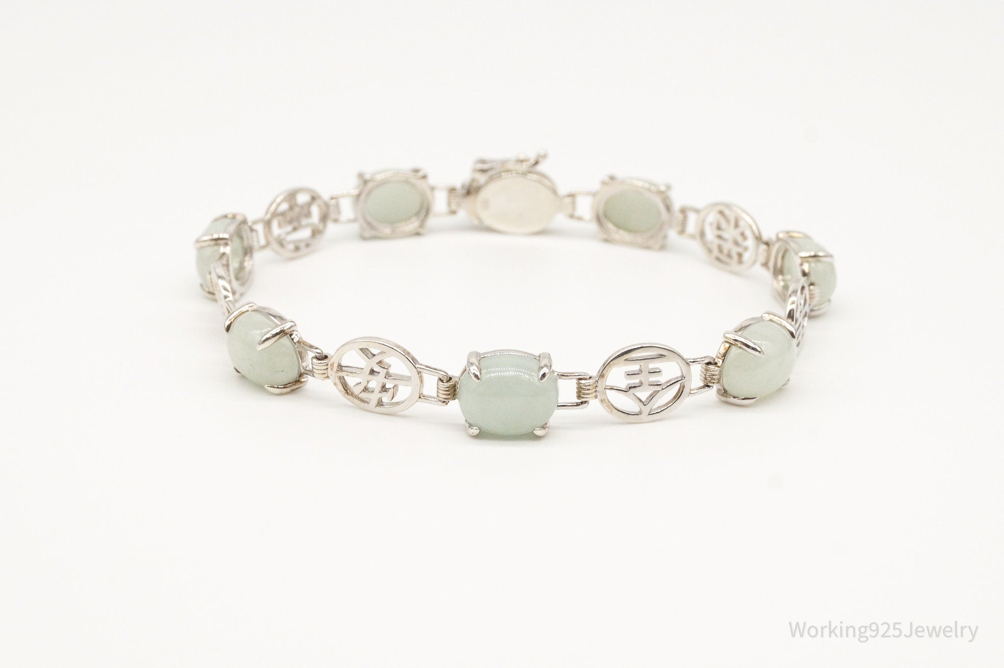Vintage Jade Good Fortune Sterling Silver Bracelet - Collective Awakening