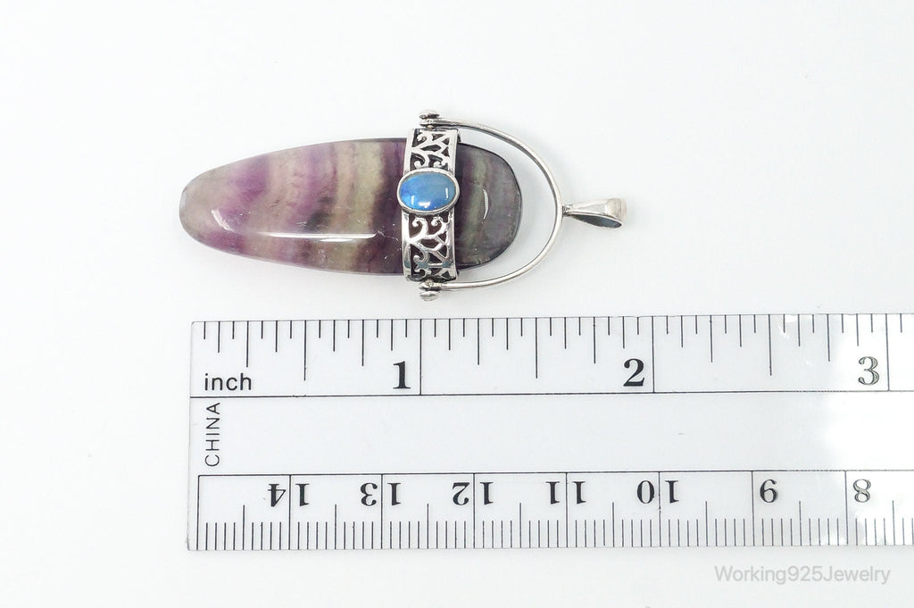 Vintage Purple & Green Fluorite Blue Opal Sterling Silver Pendant - Collective Awakening