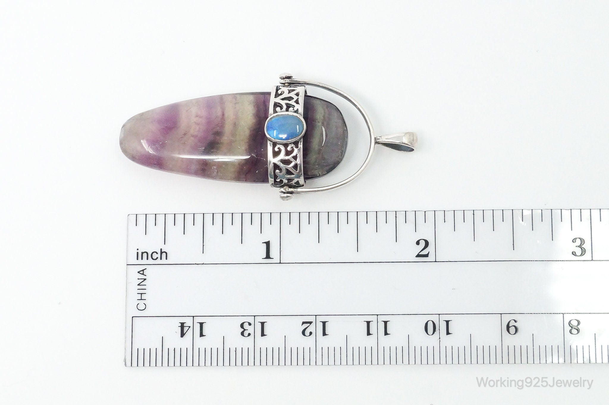 Vintage Purple & Green Fluorite Blue Opal Sterling Silver Pendant - Collective Awakening