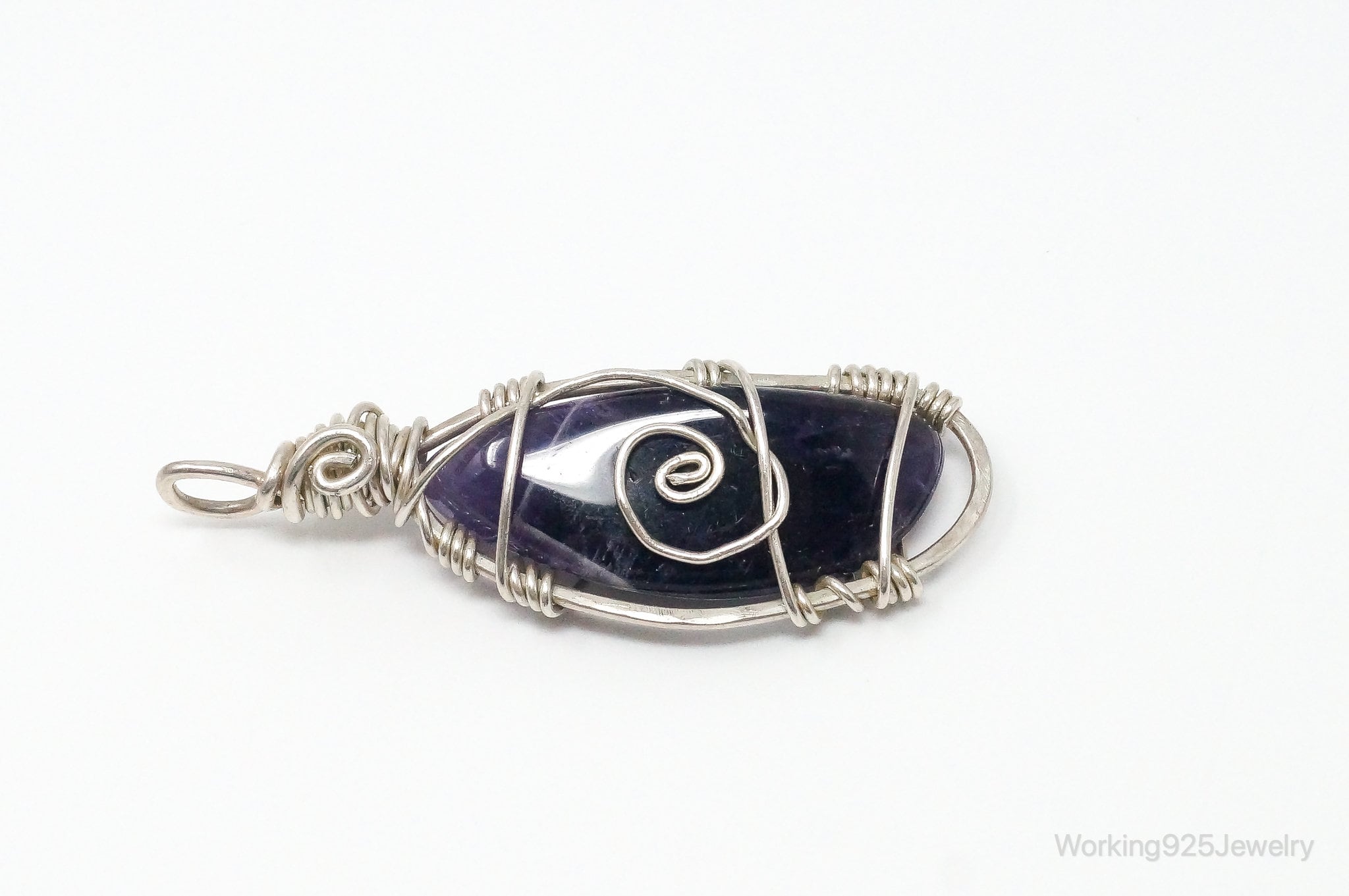 Vintage Large Amethyst Sterling Silver Necklace Pendant - Collective Awakening