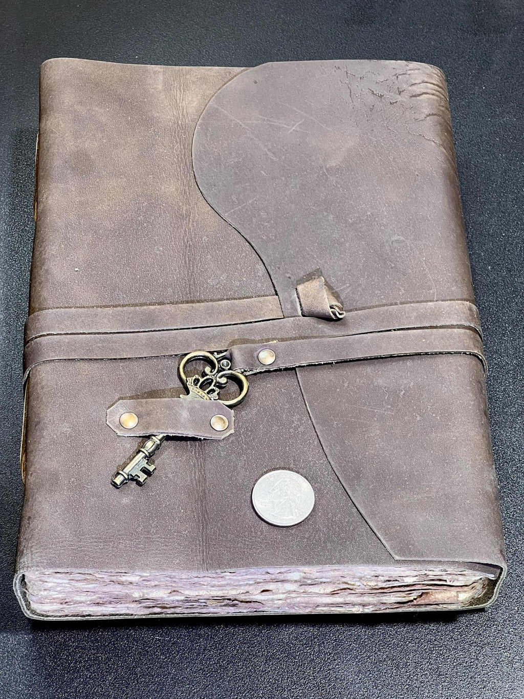 Large Rustic Brown Leather Bound 100 Page Sketchbook Notebook Key Carving Wholesale - Collective Awakening