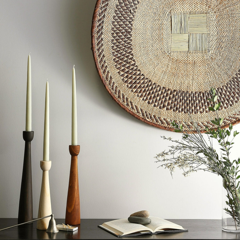 Tapered Candlestick Holder Pine Wood Cognac, Espresso, Natural - Collective Awakening