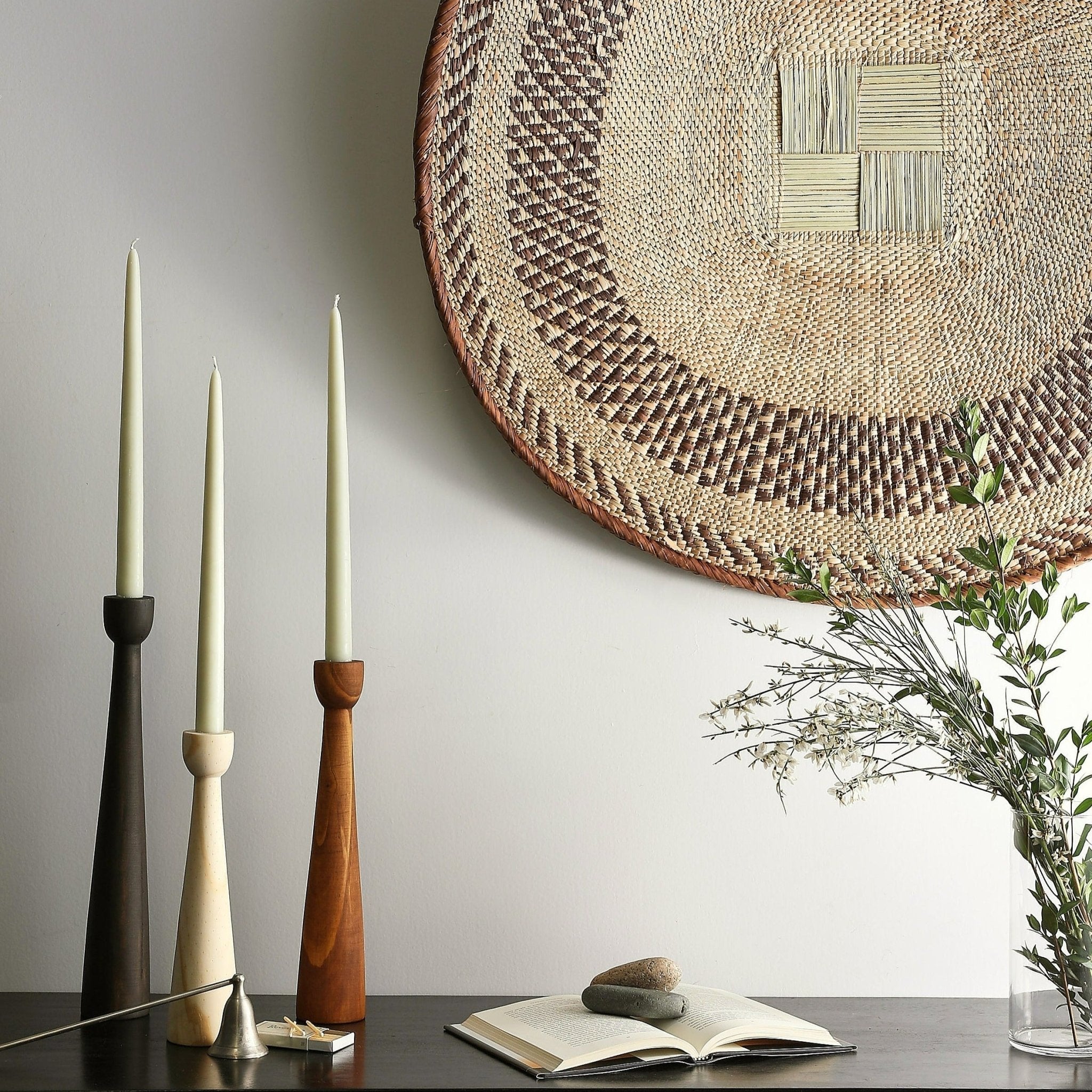 Tapered Candlestick Holder Pine Wood Cognac, Espresso, Natural - Collective Awakening