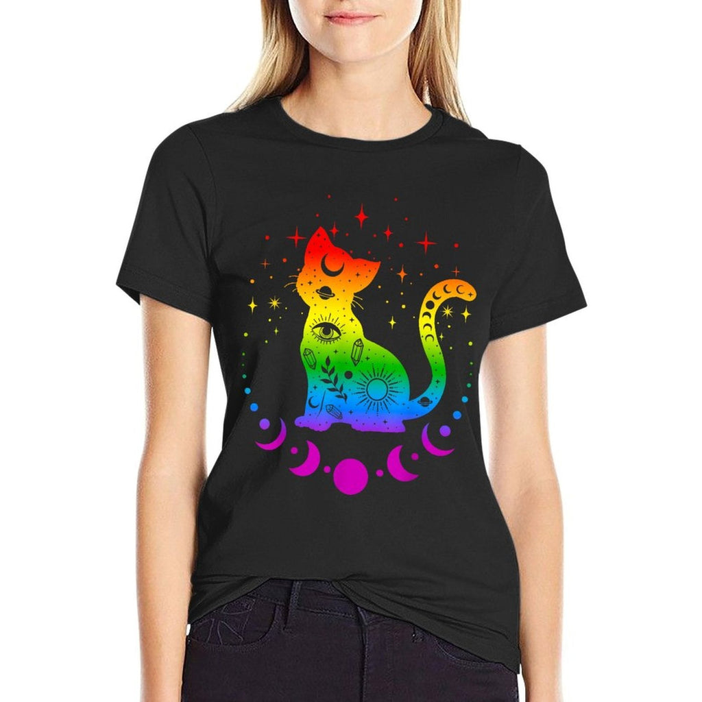 Rainbow Astrology Cat, LGBT Gay Pride Easy - care T-Shirt - Collective Awakening
