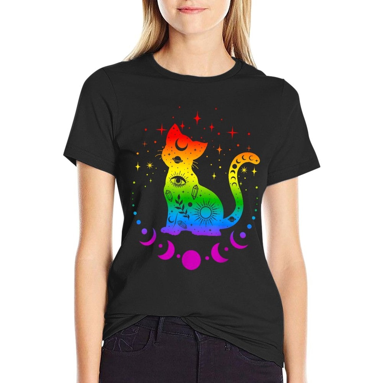 Rainbow Astrology Cat, LGBT Gay Pride Easy - care T-Shirt - Collective Awakening