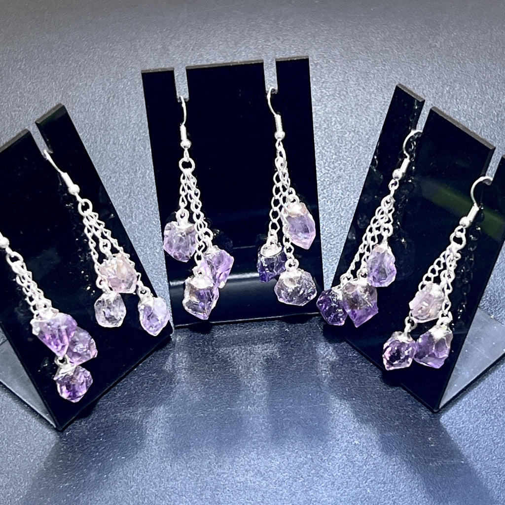 Amethyst Triple Crystal Earrings Pair (Stainless Steel Silver Hooks) - Collective Awakening