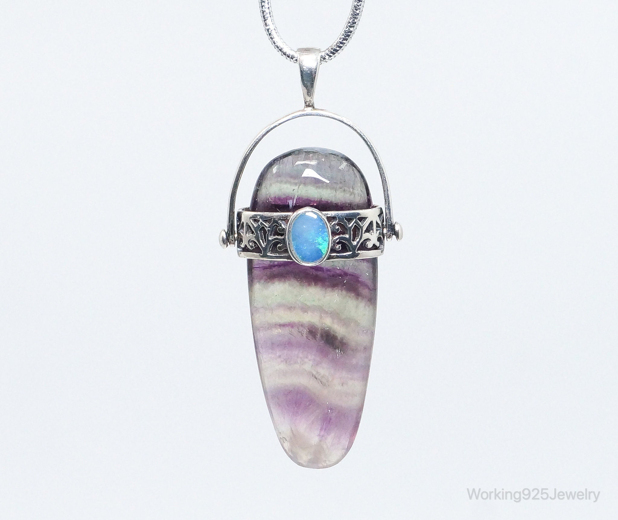 Vintage Purple & Green Fluorite Blue Opal Sterling Silver Pendant - Collective Awakening