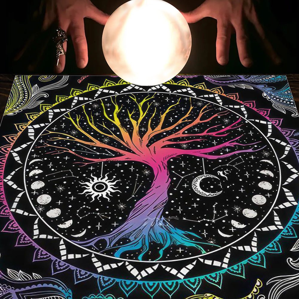 Tarot Tablecloth Cloth Cushion Tarot Moon Sun Lucky Tree Flannel Tablecloth - Collective Awakening