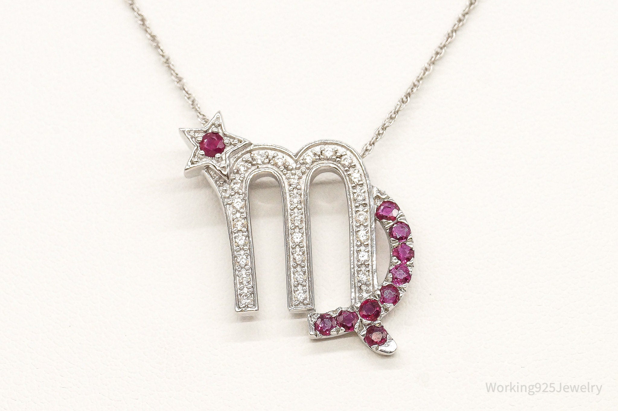 Ruby Cubic Zirconia Scorpio Sterling Silver Necklace - Collective Awakening
