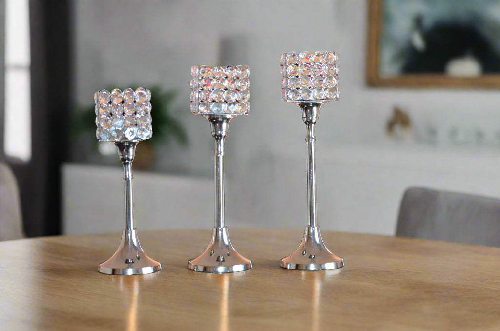 Vibhsa Crystal Aluminium Candle Holder Set of 3 - Collective Awakening