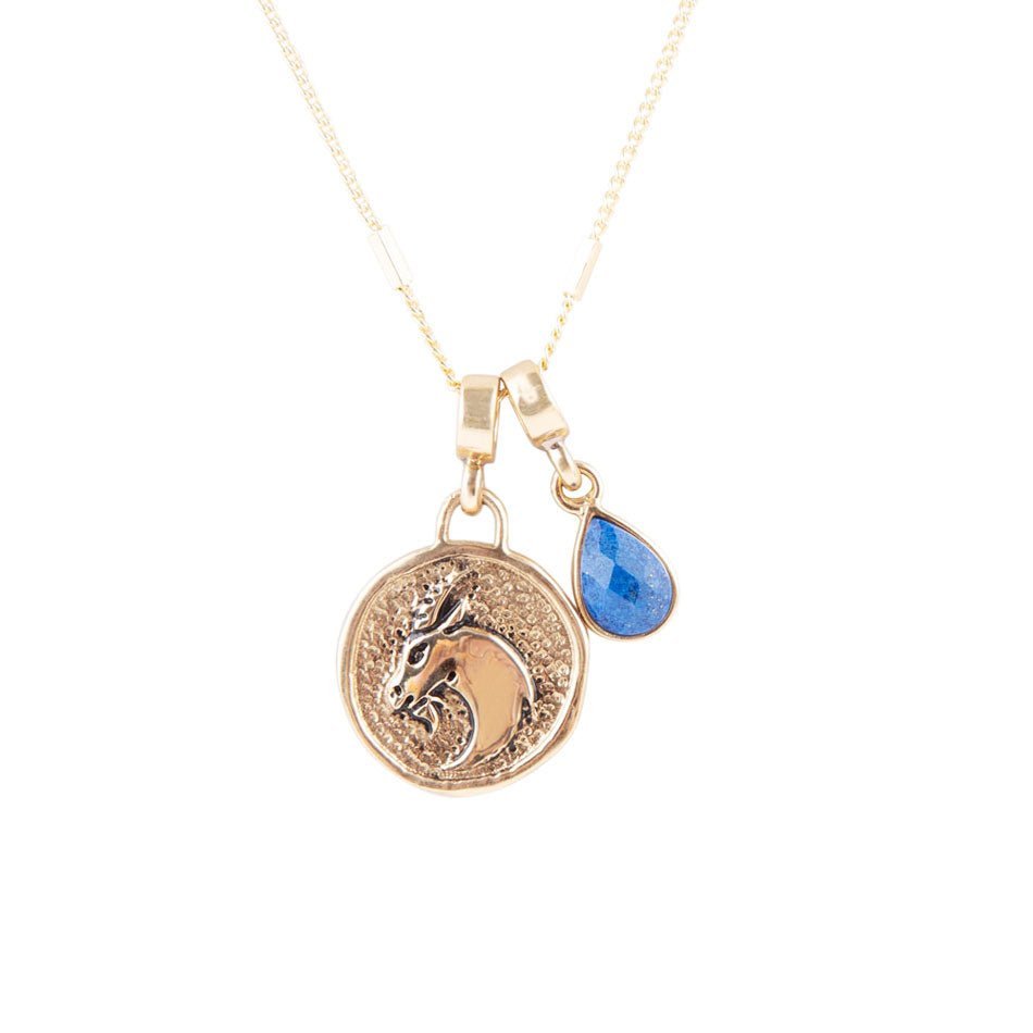 Capricorn - Zodiac Blue Lapis Golden Charm Necklace - Collective Awakening