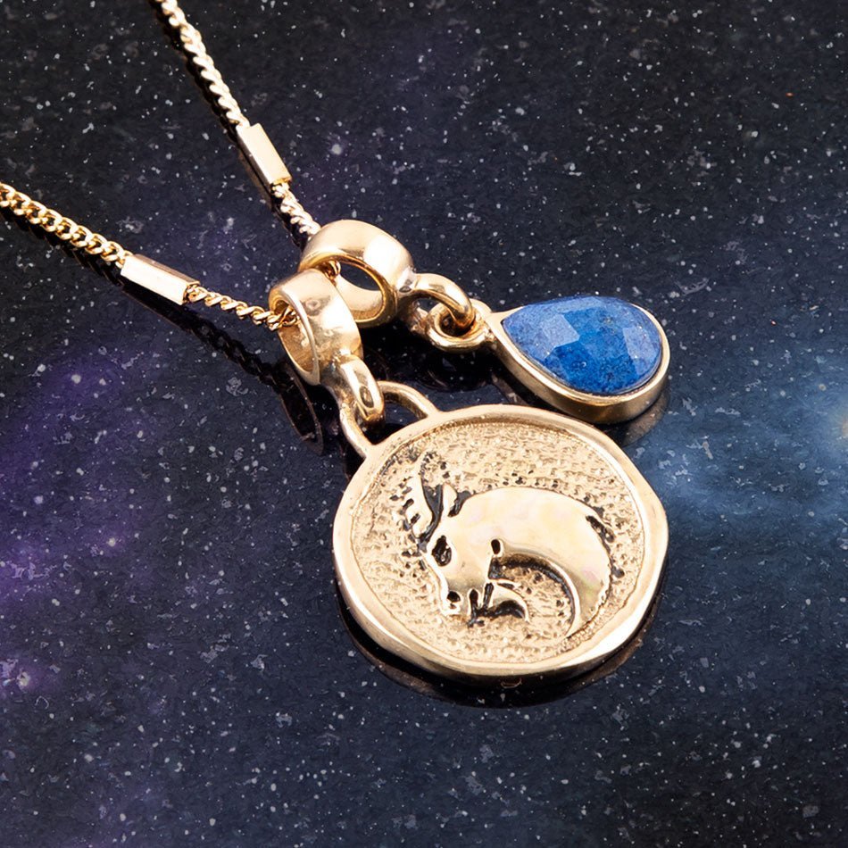 Capricorn - Zodiac Blue Lapis Golden Charm Necklace - Collective Awakening