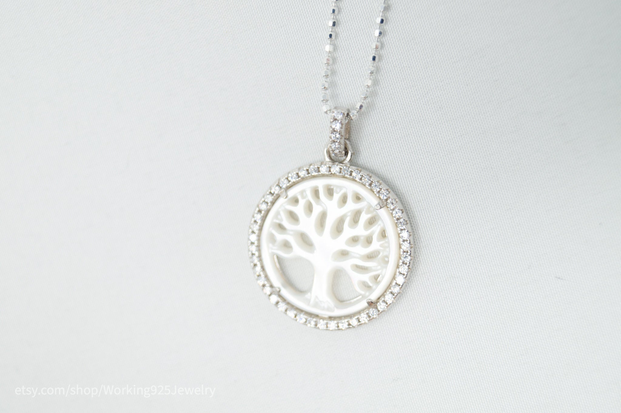 Vintage Carved Mother Of Pearl Star Tree Of Life CZ Sterling Silver Necklace - Collective Awakening
