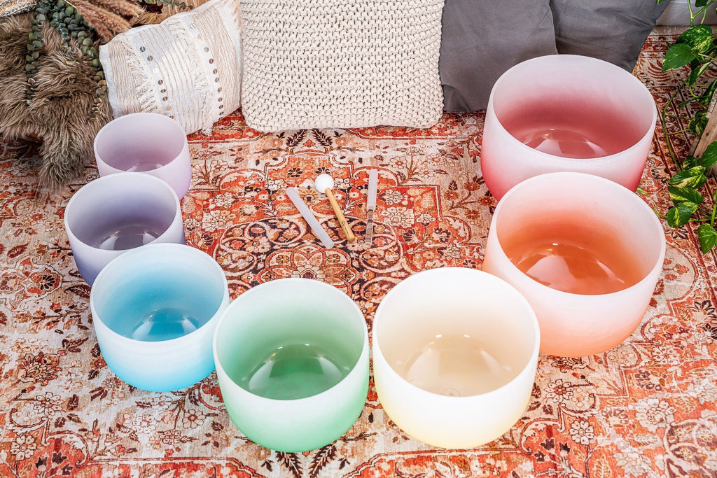 7 Chakra Color Quartz Crystal Singing Bowl Set (8" - 14") - Collective Awakening