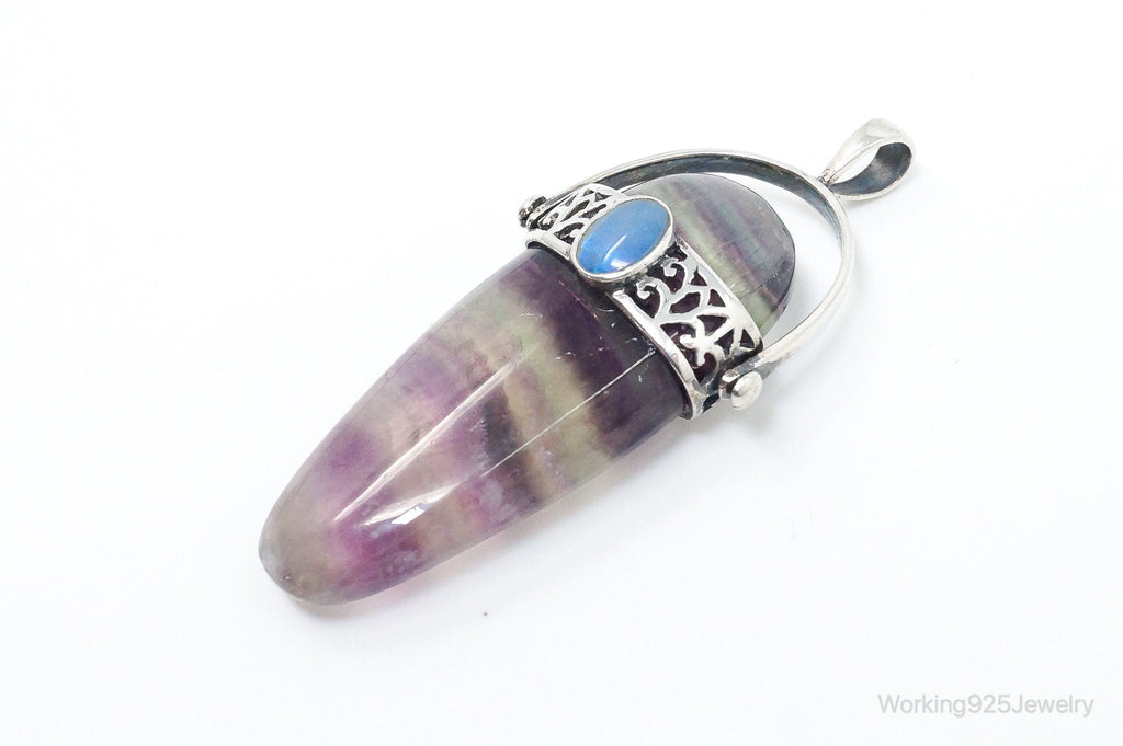 Vintage Purple & Green Fluorite Blue Opal Sterling Silver Pendant - Collective Awakening