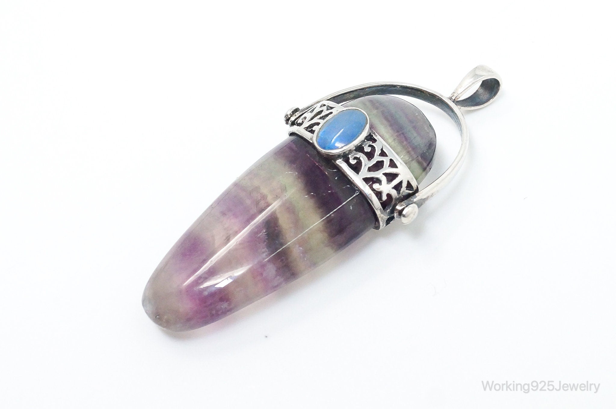 Vintage Purple & Green Fluorite Blue Opal Sterling Silver Pendant - Collective Awakening