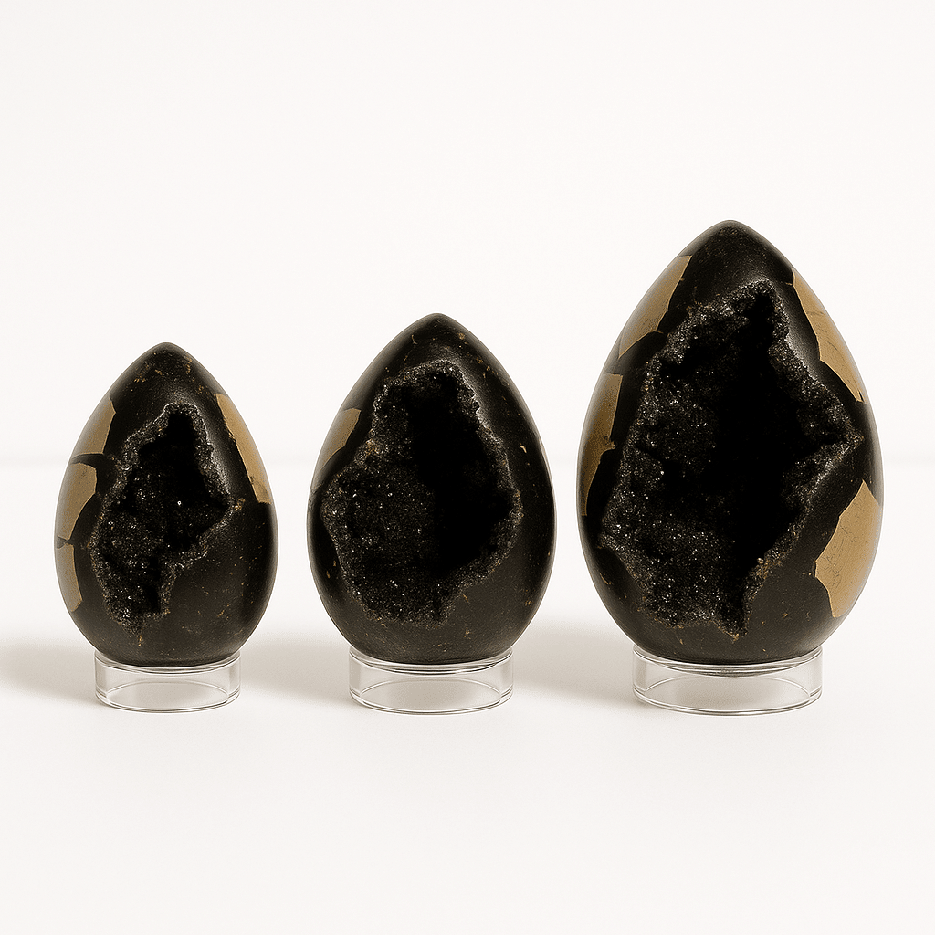 Dark Septarian Geode Egg – Hand - Selected Display Crystal with Druzy Interior - Collective Awakening