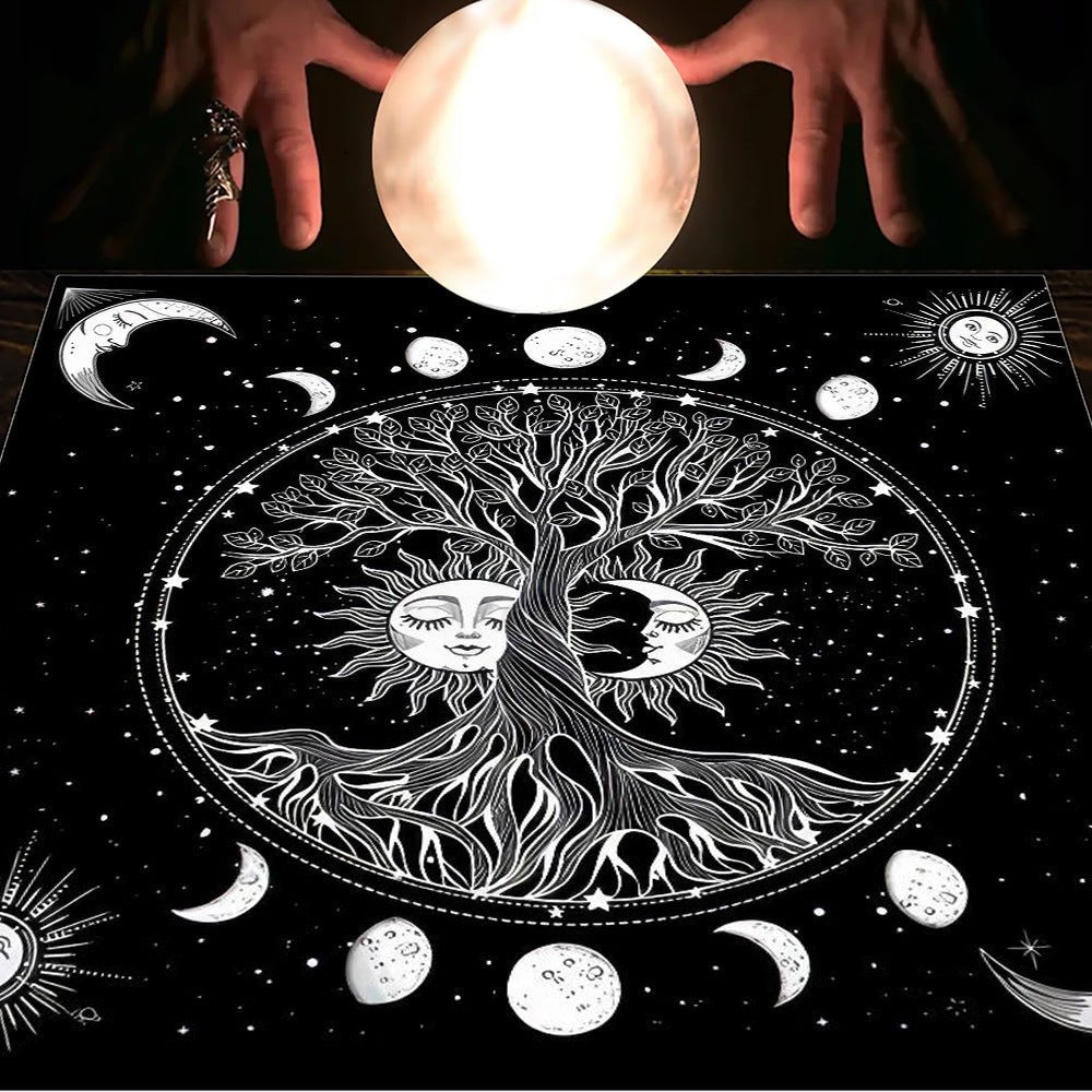 Tarot Tablecloth Cloth Cushion Tarot Moon Sun Lucky Tree Flannel Tablecloth - Collective Awakening